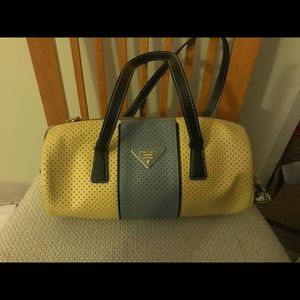 Yellow Prada Perforated Barrel Bag Saffiano medium